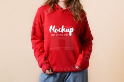 Red 3719 Bella Canvas Hoodie Mockup | Model Mockup Product Image 1