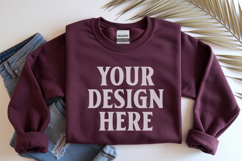 Maroon Gildan 18000 Folded Flat Lay Mockups Product Image 1