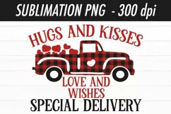 Buffalo Plaid Valentine Truck Sublimation | Hugs Kisses Love Product Image 3