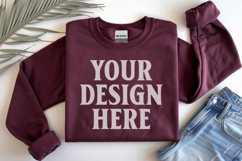 Maroon Gildan 18000 Folded Flat Lay Mockups Product Image 1