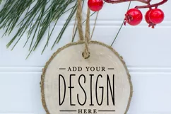 Round Wood Ornament Mockup, Christmas round wood slice mock Product Image 2