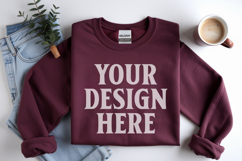Maroon Gildan 18000 Folded Flat Lay Mockups Product Image 1