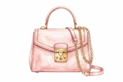 Watercolor elegant pink handbag with gold clasp and chain Product Image 1
