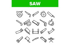 Saw Cutting Equipment Collection Icons Set Vector Product Image 1