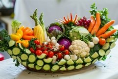 Wicker basket overflowing with fresh produce from farmers ma Product Image 1