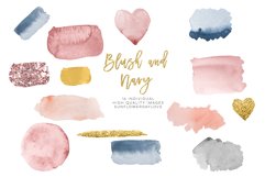 Blush &amp; Navy Watercolor Gold design clipart Product Image 2
