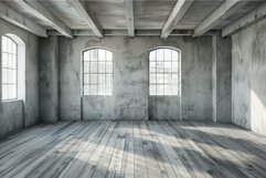Sunlit empty loft interior with white walls Product Image 1