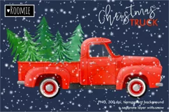 Watercolor Christmas Red TRUCK with pine trees PNG, New Year Product Image 3
