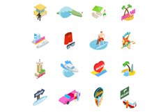 Miami trip icons set, isometric style Product Image 1