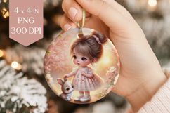 Cute Girl &amp; Bunny Ornament Sublimation PNG Product Image 1