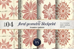 Gold Retro Floral Block Print | Geometric Floral Pattern Product Image 1