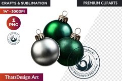 Christmas Baubles Clipart, Festive Holiday Ornaments PNG Product Image 1