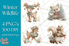 Snowy Forest Animals Clipart PNG, Holiday Woodland Art Product Image 1