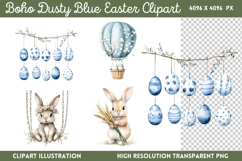 Boho Dusty Blue Easter Clipart PNG Product Image 1
