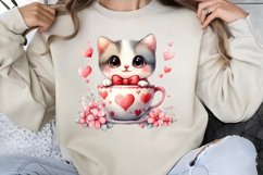 Watercolor Valentine Cat Love Clipart PNG Product Image 1