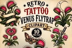 Retro Tattoo Venus Flytrap Clipart PNG, Traditional Tattoo Product Image 1