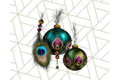 Peacock Christmas Clipart in Jewel Tones, Christmas Png Product Image 2