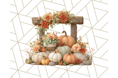 Pumpkin Clipart with Fall Flowers PNG Autumn Illustration Product Image 2