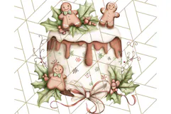 Christmas Cake Clipart PNG, Cottagecore Holiday Desserts Product Image 2
