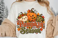 Pumpkin Season PNG, Cute Pumpkin Characters with Sunflowers Product Image 2