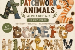 Patchwork Animals Alphabet PNG Bundle Product Image 1