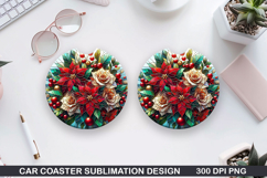 Flowers Car Coaster Sublimation| Christmas Coaster PNG Product Image 1