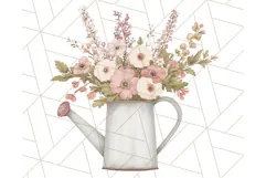 Watering Can Flowers PNG, Rustic Floral Watercolor Clipart Product Image 3