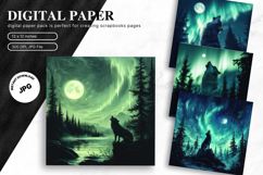 Wolf Wall Art Digital Paper Backgrounds Printable Scrapbook Product Image 1
