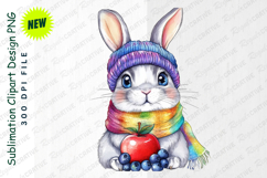 Cute Bunny With Hat Scarf Apple And Blueberries Clipart Product Image 1