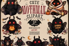 Cute Mothman PNG Clipart Bundle, Halloween Cryptid Graphics Product Image 1