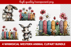 4 Whimsical Western Animal Clipart | Cute Cowboy Animals PNG Product Image 1