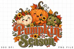 Pumpkin Season PNG, Cute Pumpkin Characters with Sunflowers Product Image 3