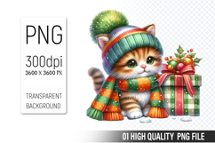 Christmas Cat Clipart PNG, Watercolor Christmas Animals Product Image 1
