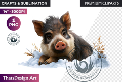 Wild Boar Watercolor Winter Animal Clipart Wildlife PNG Product Image 1