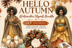 Hello Autumn Watercolor Clipart Bundle, Fall Pumpkin Leaves Product Image 1