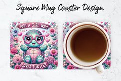 Girl who Love Turtles Mug coaster | Coaster | Sublimation Product Image 1
