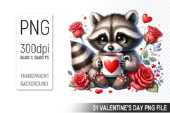 Valentine&#039;s Cute Raccoon Clipart PNG, Digital Download File Product Image 1