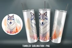 Watercolor Wolf Winter Tumbler Sublimation Design Product Image 2