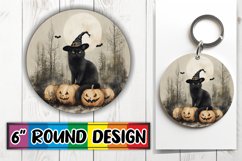 Halloween Cat Round Design for Keychain Fall Mugs Product Image 1