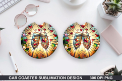 Love Heart Car Coaster Sublimation| Valentine Coaster PNG Product Image 1