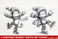 Christmas Monkey Sketch Art Clipart | Hand-Drawn Holiday Product Image 1