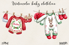 Watercolor Christmas Baby Clothesline Clipart PNG Product Image 24