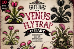 Gothic Venus Flytrap Clipart PNG, Dark Botanical Carnivorous Product Image 1