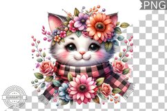 Cat With Flowers Sublimation - Clipart PNG Design Product Image 1