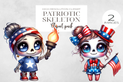 Funny Cute Patriotic USA Skeleton Clipart PNG. Product Image 1