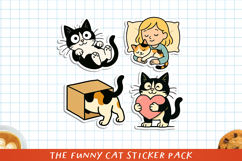 Cute &amp; Funny Cat Printable Stickers, PNG. Product Image 1