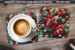 Poinsettias Coaster Sublimation, Christmas Coaster PNG Product Image 1