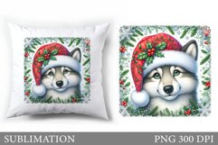 Cute Wolf Pillow Design. Christmas Pillow Sublimation Product Image 1