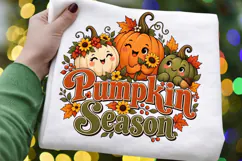 Pumpkin Season PNG, Cute Pumpkin Characters with Sunflowers Product Image 1