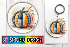 Unique Round Keychain Sublimation, Pumpkin Watercolor Product Image 1